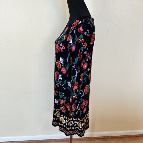 Loft Floral Black Long Sleeve Mini Dress Multicolor Medium Petite Rayon - Picture 2 of 10